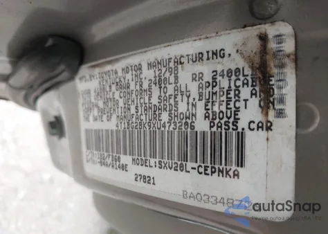 1999 Toyota Camry Le z USA, uszkodzony, nr VIN 4T1BG28K9XU473206